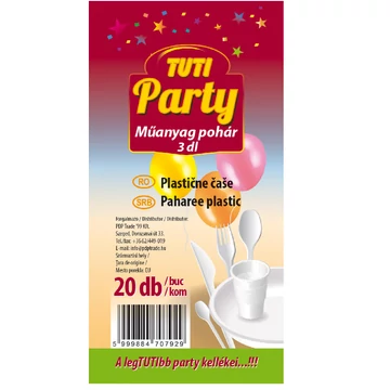 Tuti party műanyag pohár 3dl 20db-os kiszerelésben 