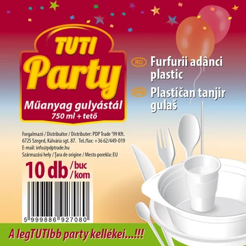 Tuti Party műanyag gulyástál tetővel 750ml 10db-os kiszerelésben