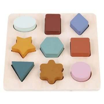 Színes fa formaillesztő puzzle formákkal 9db-os