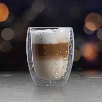 Karácsonyi duplafalú glitteres üvegpohár 300ml 57176F