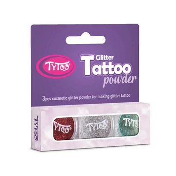 TyToo: Piros, ezüst és világos türkizzöld színű csillámpor szett 3x2,5ml