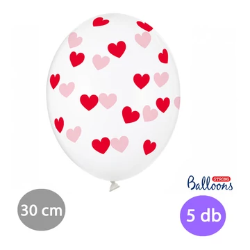 Party lufi piros szívekkel 5db 30cm