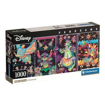 Disney: Neon karakterek 1000db-os panoráma puzzle 98x33cm - Clementoni