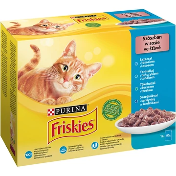 Friskies lazac-tőkehal-tonhal-szardínia alutasakoks macskaeledel 12x85g