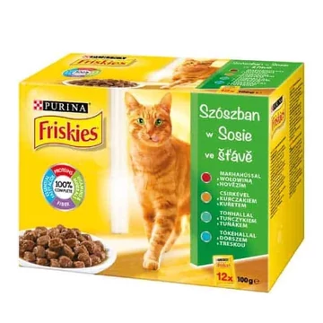 Friskies marha-csirke-tonhal-tőkehal alutasakos macskaeledel 12x85g