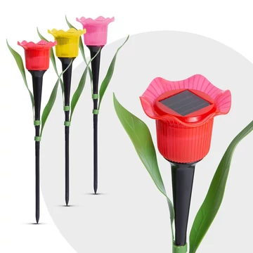 LED-es szolárlámpa tulipán mintában többféle színben 31x58x95mm 11750