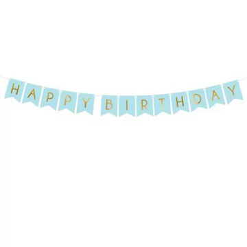 Party füzér "Happy birthday" felírattal kék 175cm