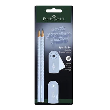 Faber-Castell: GRIP Sparkle 4 db-os égkék grafitceruza szett radírral és hegyezővel