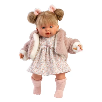 Llorens: Alexandra 42cm-es baba hanggal szőrös kabátban