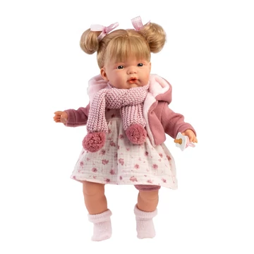 Llorens: Joelle 38cm-es baba hanggal kötött kabátban sállal