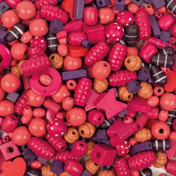 PlayBox: Fa fűzhető gyöngyök pink és lila színekben vegyesen 250g-os szett