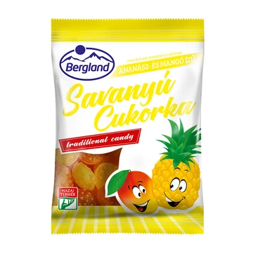 Bergland ananász-mangó ízesítésű savanyú cukorka 70g