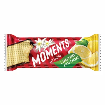 Moments szélein kakaós bevonómasszába mártott, citromos krémmel töltött ostyaszelet 45 g