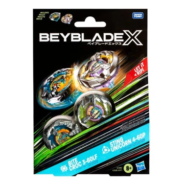 Beyblade X: Duall Pack Bite Crock 3-60LF vs- Sting Unicorn 4-60P pörgettyű szett - Hasbro
