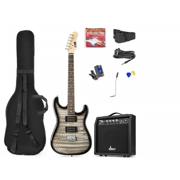 max Gigkit 4/4 Elektromos gitár szett (20W erősítő| táska| hangoló| pengetők) - Quilted Style Fekete
