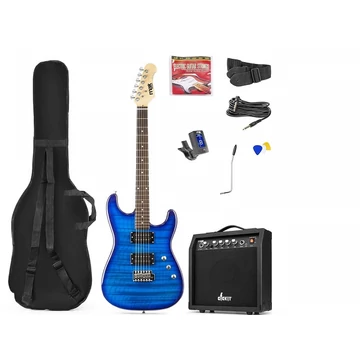 max Gigkit 4/4 Elektromos gitár szett (20W erősítő| táska| hangoló| pengetők) - Quilted Style Kék
