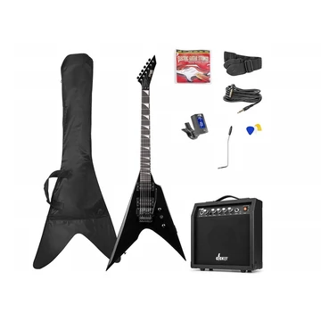 max Gigkit 4/4 Elektromos gitár szett (20W erősítő| táska| hangoló| pengetők) - Rock Style fekete