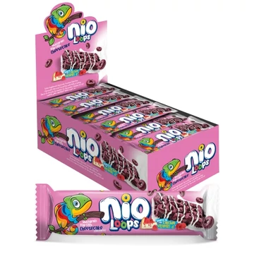 Nio gabonapehely-szelet 23g sajttorta ízesítésű fehér bevonóval Loops