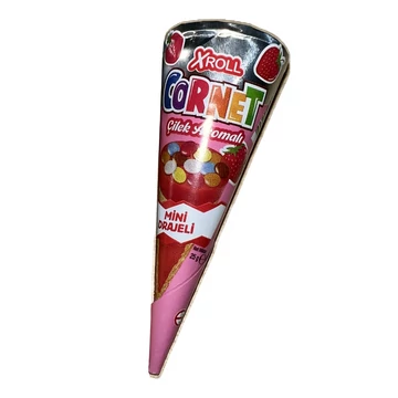 Xroll cornet cukordrazsés ostyatölcsér eper ízű krémmel töltve 24x25g