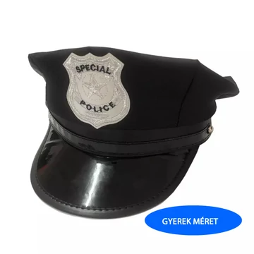 Farsangi fekete színű rendőrsapka gyerek méretben