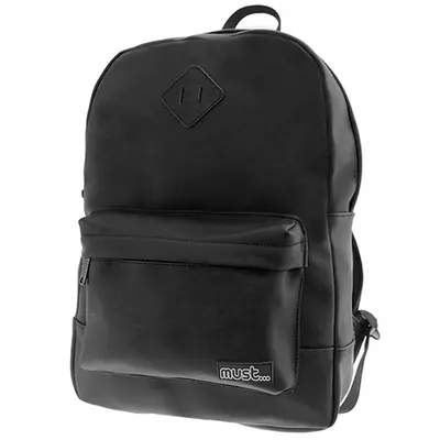 Must: Fekete divatos lekerekített iskolatáska, hátizsák 30x13x41cm