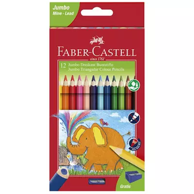 Faber-Castell: Jumbo 12db-os háromszögletű színes ceruza szett hegyezővel