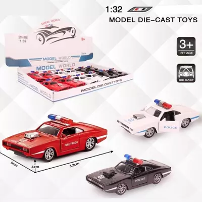 Muscle Car rendőrségi hátrahúzható fém autómodell több változatban 1/32