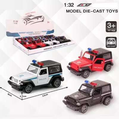 Jeep Wrangler rendőrségi hátrahúzható fém autómodell több változatban 1/32