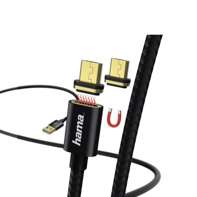 Hama adatkábel mágneses csatlakozóval Micro USB, 1 m - fekete (178373)