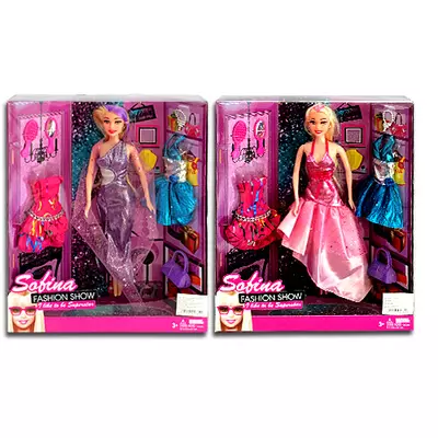 Sofina Fashion Show party ruhás baba extra ruhákkal és kiegészítőkkel 2 változatban