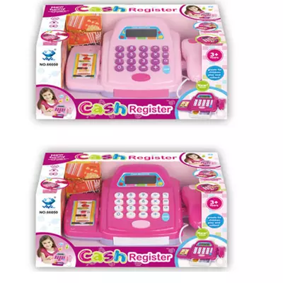 Rózsaszín elektronikus pénztárgép kiegészítőkkel kétféle változatban