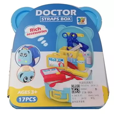 Orvosi játékszett kék macis tárolóban kiegészítőkkel