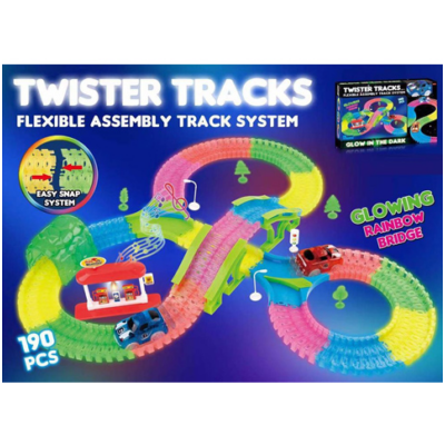 Twister Tracks fluoreszkáló 190 db-os pálya szett autóval