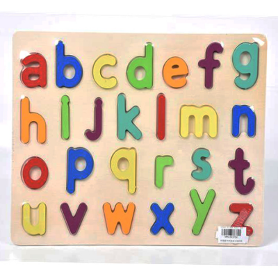 ABC írott kisbetűs formaillesztő színes fa puzzle 26db-os szett