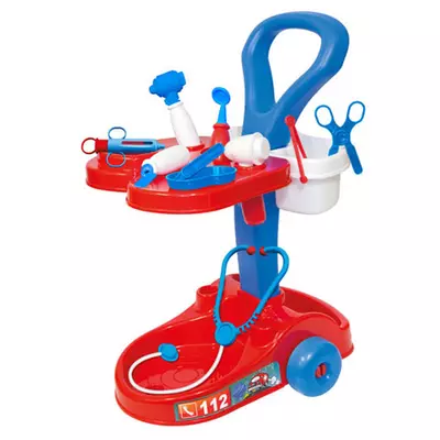 Piros-kék játék orvosi kocsi kiegészítőkkel