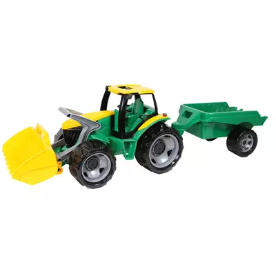 LENA: Óriás traktor homlokrakodóval és utánfutóval zöld/sárga 108cm