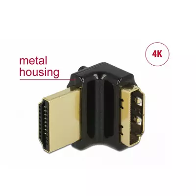 Delock adapter Gyors-sebességű HDMI Ethernettel - HDMI-A anya > HDMI-A apa 4K 90 fokos fel fekete