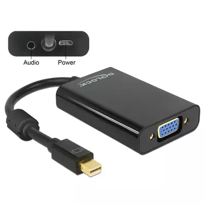 Delock Adapter mini Displayport 1.1-dugós csatlakozó > VGA-csatlakozóhüvely, Audió, MicroUSB, fekete