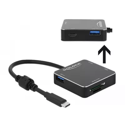 Delock 3 portos, USB 3.1 Gen 1 elosztó USB Type-C kapcsolattal és SD + Micro SD Slottal