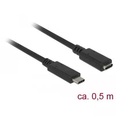 Delock Bovítokábel SuperSpeed USB (USB 3.1 Gen 1) USB Type-C dugó > hüvely, 3 A, 0,5 m, fekete