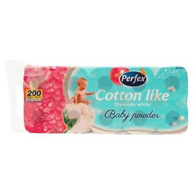 Perfex WC papír cotton like baby powder premium white 10tekercs 3rétegű