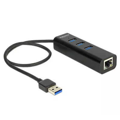 Delock USB 3.0-s elosztó 3 porttal + 1 Gigabit LAN-port 10/100/1000 Mb/s