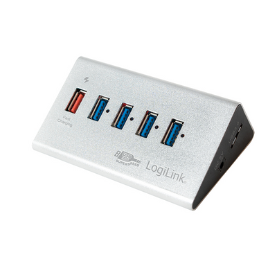 LOGILINK USB 3.0 High Speed Hub 4 portos, + 1x gyors-töltő port (fast charging port)
