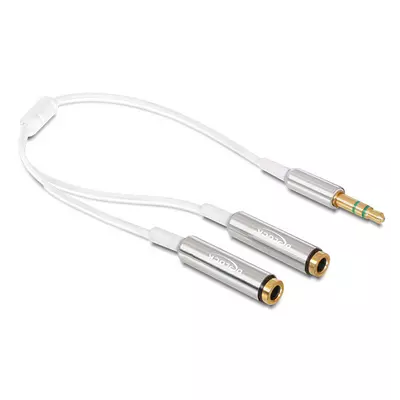 Delock kábel, audio sztereo jack apa, 3.5 mm > 2 x sztereo jack anya, 25 cm, fehér