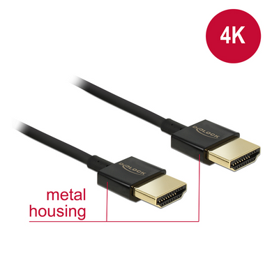 Delock nagy sebességű HDMI kábel Ethernethez - HDMI-A apa > HDMI-A apa 3D 4K 2 m Slim Premium