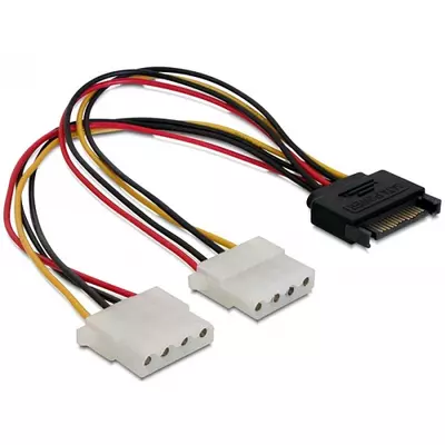 Delock 15 tűs SATA (apa)  2 db 4 tűs Molex (anya), 20 cm-es hálózati kábel