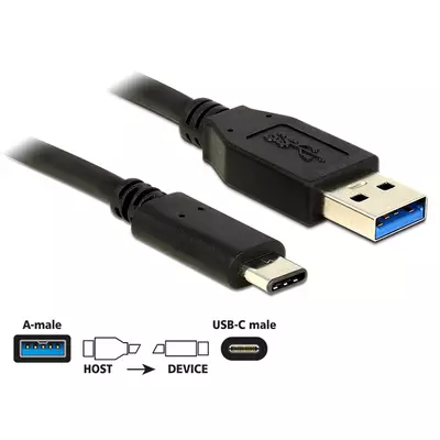 Delock Kábel USB 10 Gbps (USB 3.1, Gen 2), A típusú csatlakozódugó > USB Type-C 1m hosszú fekete