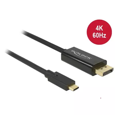 Delock Kábel USB Type-C csatlakozó > Displayport csatlakozó (DP váltakozó mód) 4K 60 Hz, 1 m, fekete