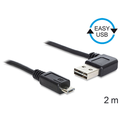 Delock EASY-USB 2.0 -A apa hajlított > USB 2.0 micro-B apa kábel, 2 m