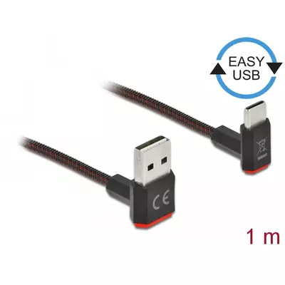 Delock EASY-USB 2.0 kábel A-típusú csatlakozódugó - USB Type-C csatlakozódugó, ívelt felfelé / lefe